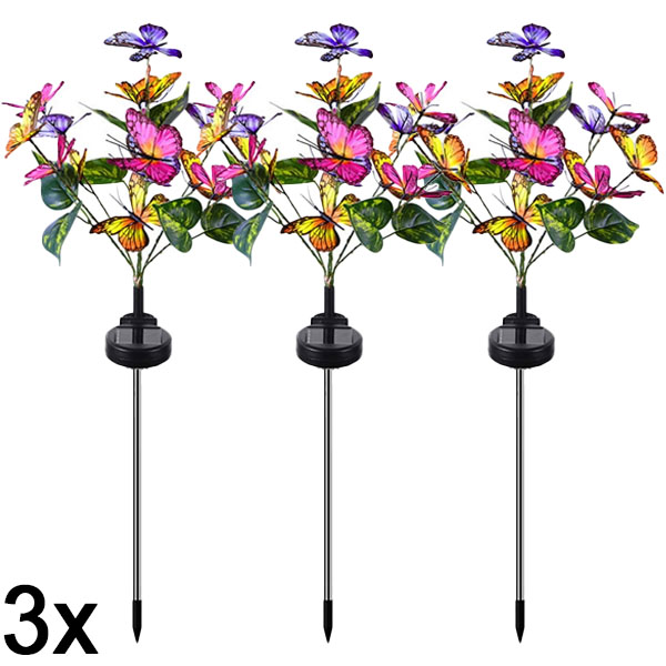 3x Zewnętrzna Lampka Solarna w Kształcie Motyli | FLUTIX